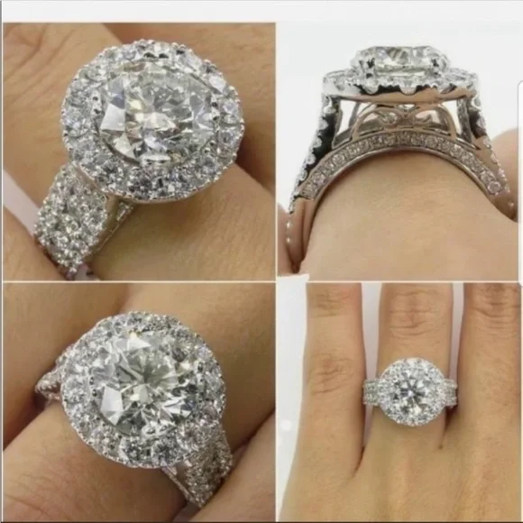 NEW 925 SILVER ROUND DIAMOND HALO RING💍 - Picture 1 of 6